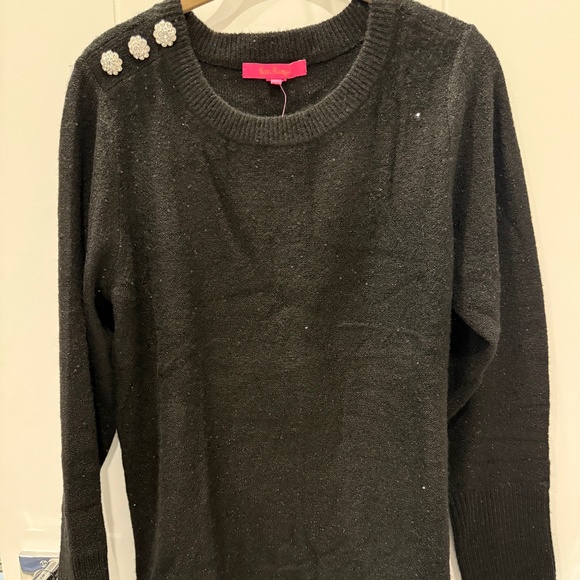 NWT Lilly Pulitzer Morgan Black Sweater Crystal Buttons on Shoulder - Picture 2 of 7